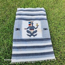 Vintage Fine Woven Saltillo Serape Mexican Blanket Rug Southwestern Decor Throw