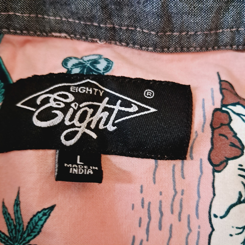 Eighty Eight Men's Pink Palm Tree Island Skull Hawaiian Shirt Large 100% Cotton - Picture 2 of 8