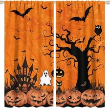 Forest Curtain Halloween Horror Castle Pumpkin 42x45in Decor, Style-2