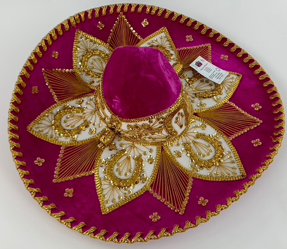 Sombrero Mariachi Sombrero "FLORES" Rosa/Dorado - Talla 5 - de México