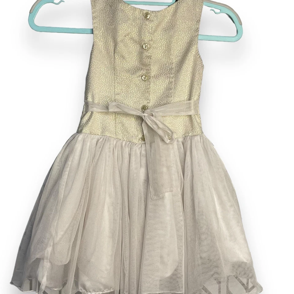 Vestido de Fiesta Jona Michelle Ajuste Acampanado Niñas 4 Marfil Blanco Lazo Tul Vacaciones Pascua Foto 2 de 4