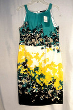 TAHARI Green Black Yellow & White Lined Halter Dress Sz 12 NWT MSRP $188