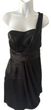 DAVIDS BRIDAL BLACK SATIN STRAPLESS COCKTAIL Sz 2 Dress Mini Dance
