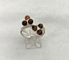 Sterling Silver .925 Natural Baltic Cognac 4mm Round Amber Ring Sz 8.5