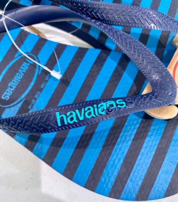 Havaianas Men\'s Black Flip Flops with Blue Stripes Havaianas Black Flip Flops Blue/Navy Stripe Men main image 2