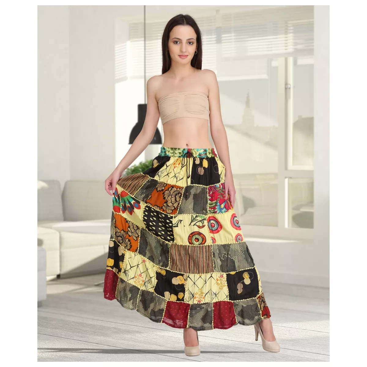 Long Printed A-Line Skirt Skirt Women Beach Female Boho Holiday Maxi Skirts  | eBay