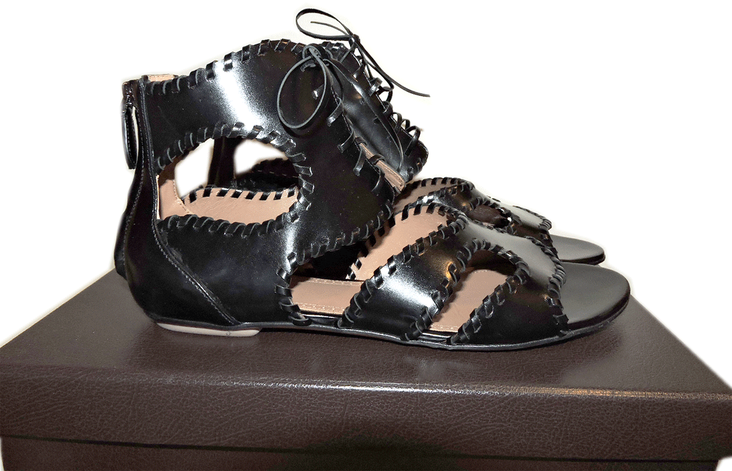 Azzedine Alaia Whip Stitch Gladiator Sandals Flat Lace Up Thongs