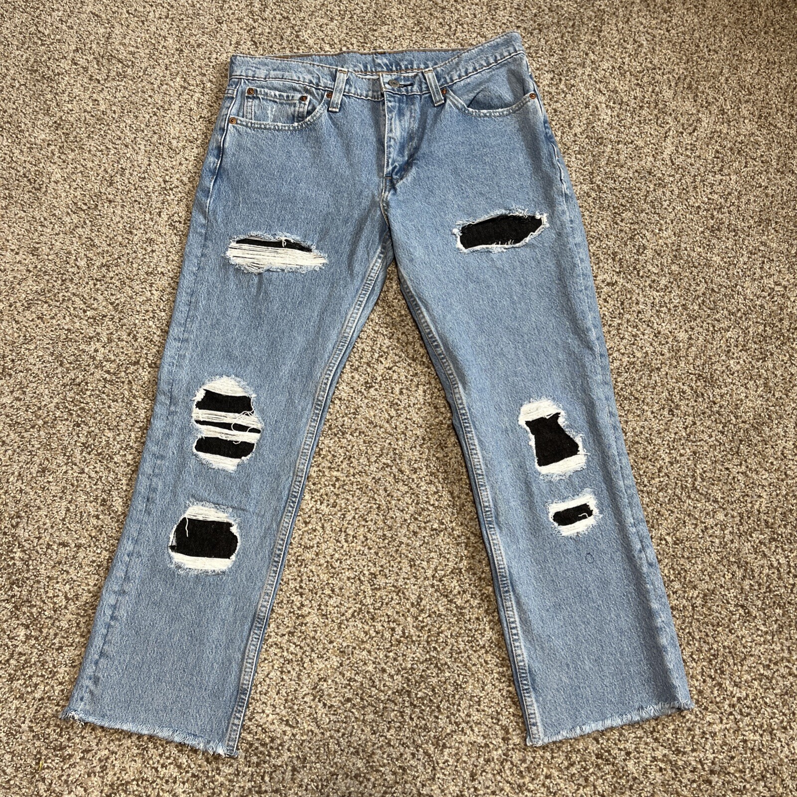 Levis 511 Womens Jeans 33x32 (33 X 26.5) Straight Leg Raw Hem Patches Blank Tab