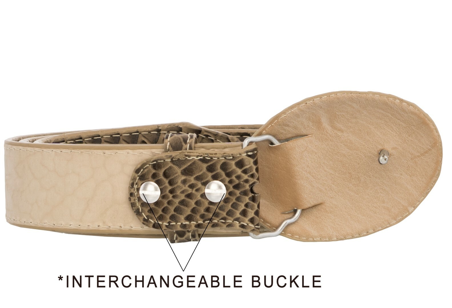 Cowboy Dress Belt Rustic Sand Snake Print Real Leather Removable Rodeo