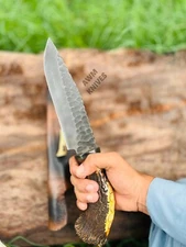 13" CUSTOM HANDMADE D2 TOOL STEEL HUNTING STAG/ANTLER BOWIE KNIFE CROWN Handle