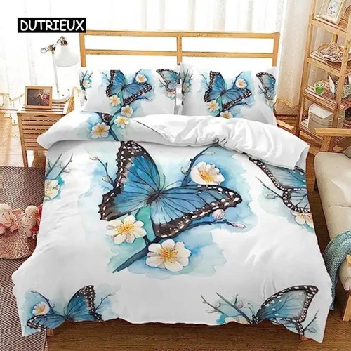 Rainbow Butterfly Duvet Cover Pink Flower Duvet Cover for Bedding Set Decor - Bild 21 von 24