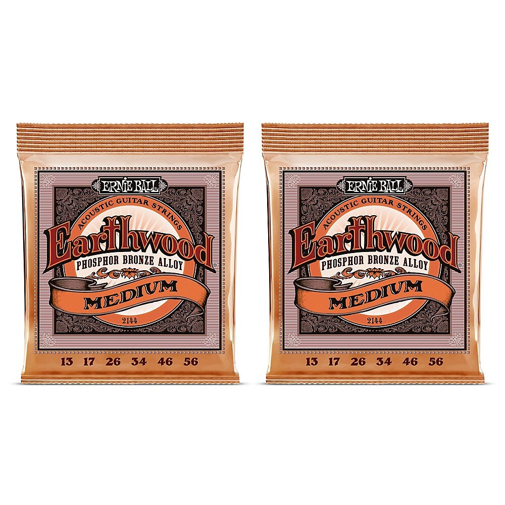 Струны для акустической гитары Ernie Ball 2144 из люминофорной бронзы Earthwood Medium, 2 шт.
