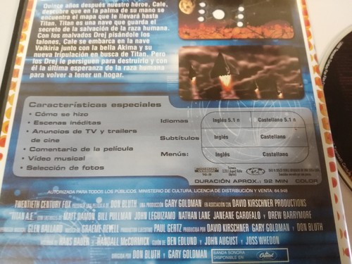TITAN A.E. DVD EDICION ESPAÑOLA + 45 MINUTOS IMAGENES EXCLUSIVAS ESPAÑOL ENGLISH - Imagen 3 de 3