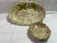 California Originals Pottery Chip and Dip Wood Grain Grape Leaves Serving Tray