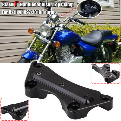 Motorcycle Black 1'' Handle Bar Riser Top Clamp Cover For Harley FLHT FLTR FLHR