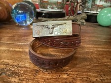 Mex,James Reid style 14K Sterling Silver Belt Buckle Longhorn 37-38  1     