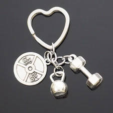 Love Working Out Keychain Heart Shaped Keyring Weightlifting Exercise Gift