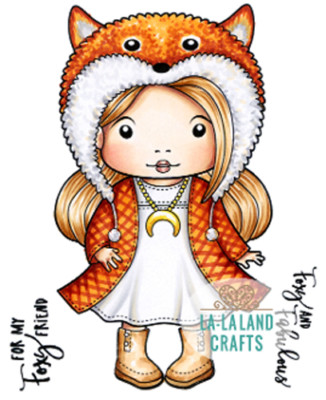 New La La Land Crafts FOXY MARCI Cling Rubber Stamp Girl Custome Halloween Moon