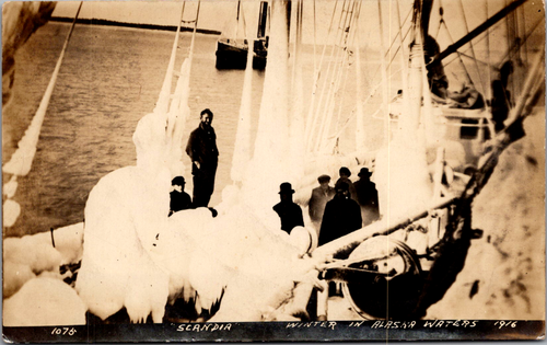 RPPC Fischerschiff Scandia Winter in Alaska Gewässern 1916 Postkarte