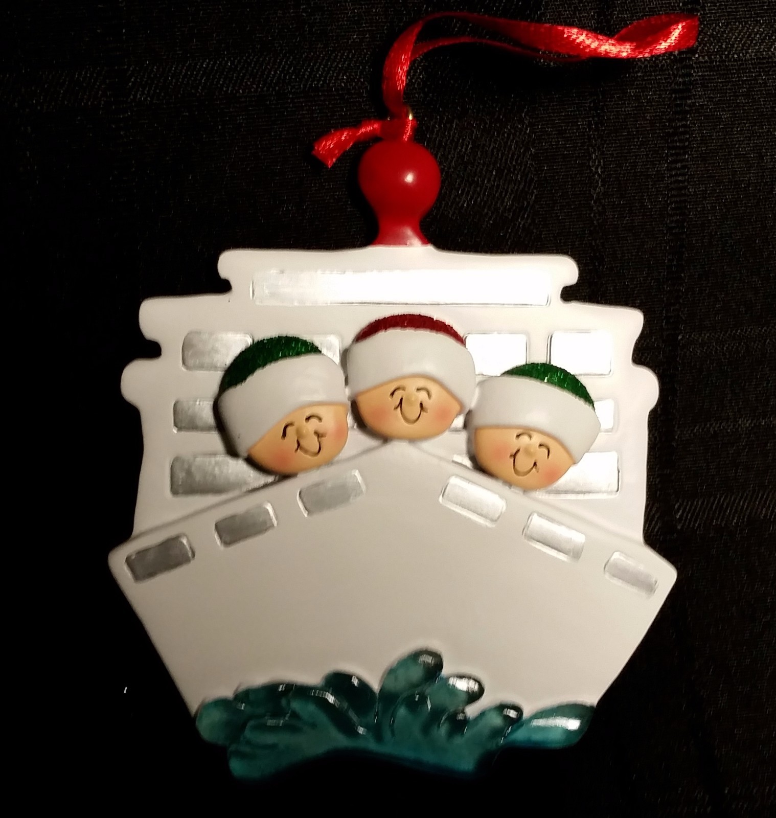 Personalized Cruise Ship Boat 3 People Family Christmas Tree Ornament