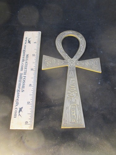 Solid Brass Egyptian Ankh Cross 6-1/2" Inscribed Hieroglyphs Totem Altar - Picture 3 of 7