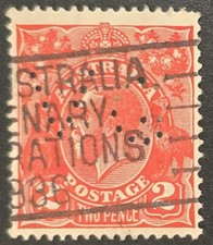 Australia - 1922 SG #63 2 Pence Stamp - King George V 1922 - VG PERFIN - Stamp