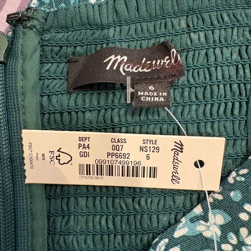 Madewell Puff-Sleeve Sweetheart Midi Dress Green Ditsy Floral Women's Size 6 NWT - Picture 4 of 5