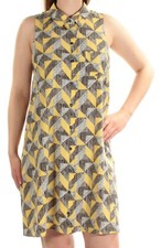 ALFANI Womens Yellow Printed Sleeveless Collared Above The Knee Shift Dress sz 8