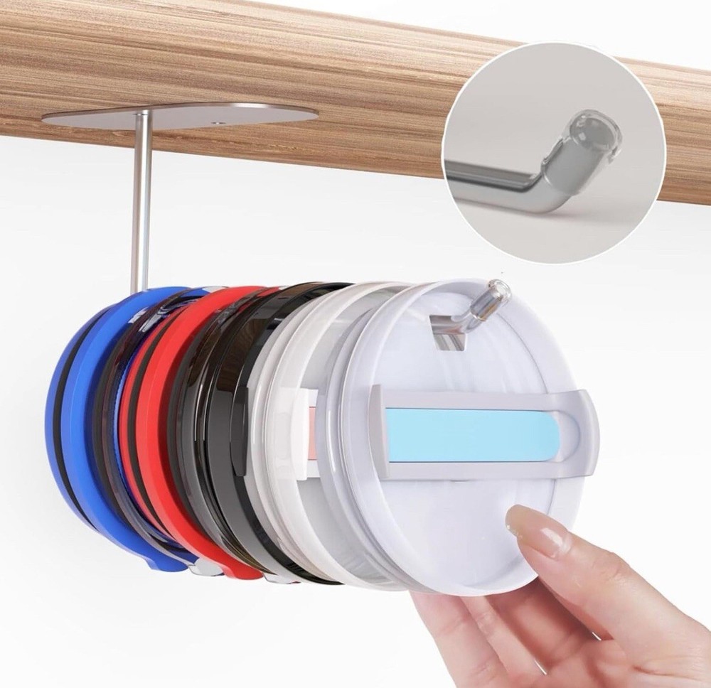 Tumbler Lid Organizer For Cabinets / No Drilling Required