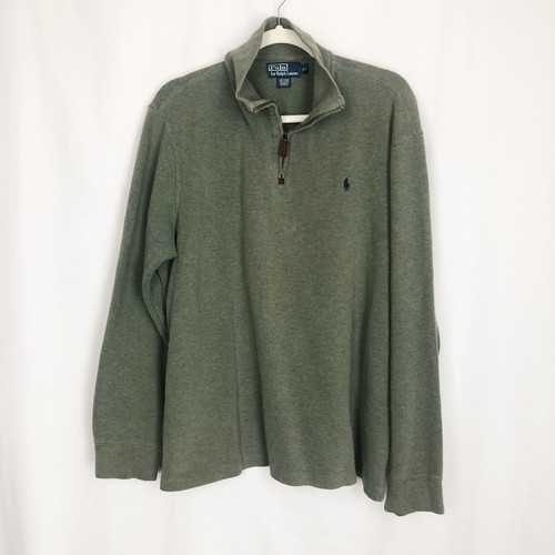 Polo Ralph Lauren Sweatshirt Sweater Mens XL 1/4 Zip Green Long Sleeve Pullover