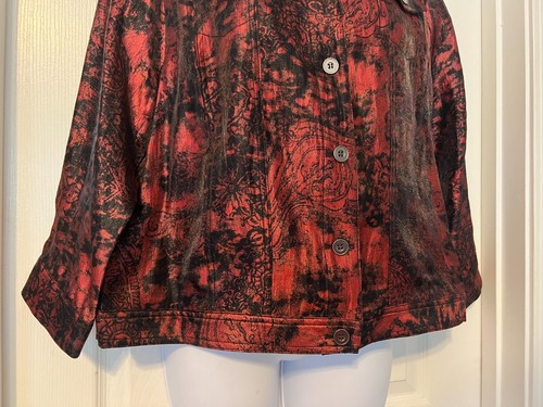 RUBY RD Red/Black 3/4 Sleeve Button Front Silky Dress Jacket Sz 14 - Picture 6 of 8