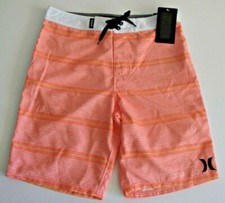 Hurley Boys 20/30 Orange Mango White Stripe Surf Board Shorts Beach Summer Swim