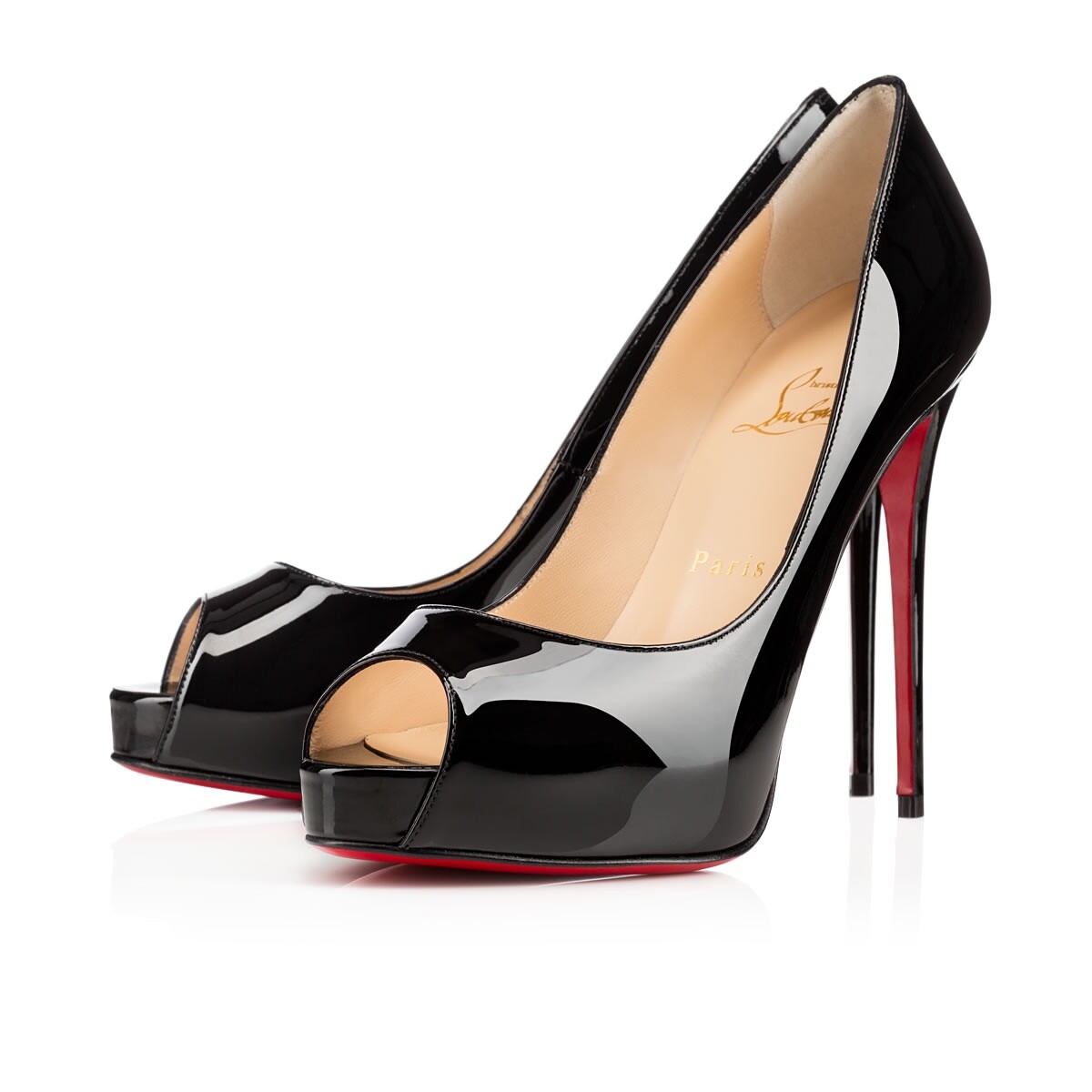 Christian Louboutin New Very Prive 120 Black Patent Platform Peep