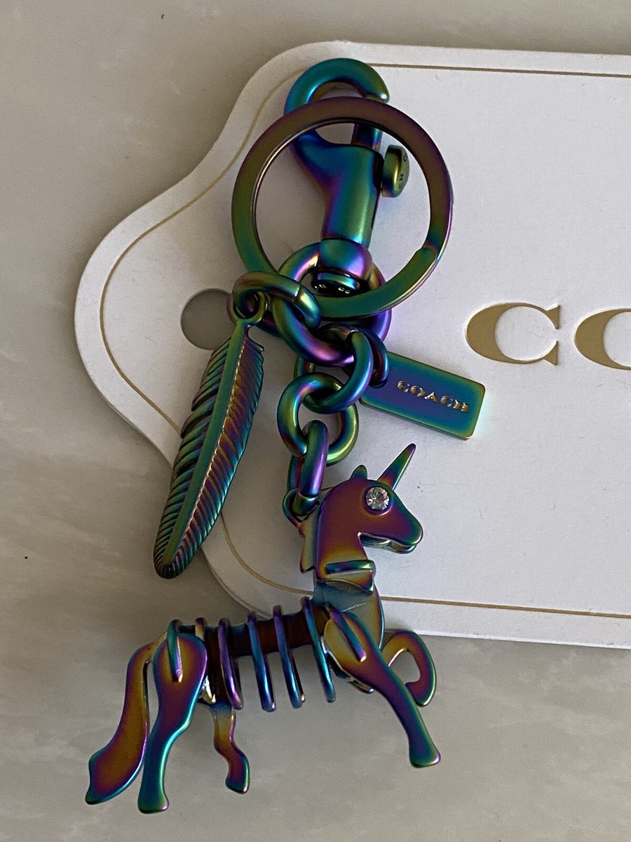 COACH UNICORN FEATHER RAINBOW OIL SLICK HOLOGRAM BAG CHARM KEY