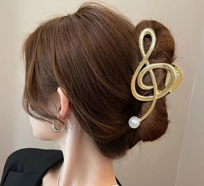 Goldene Haarspange In Musiknoten-Form – Metall-Klauenclip Für Starken Halt | Perfekt Für Dickes & Langes Haar