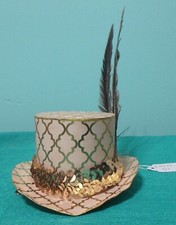 Tan Paper Fascinator Gold Sequin Band Feathers Women Girls Large Dolls FNTHL51