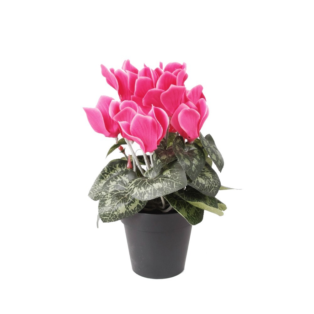 Faux Silk Pink Cyclamen Bush in Pot 25cm/10 Inches Tall