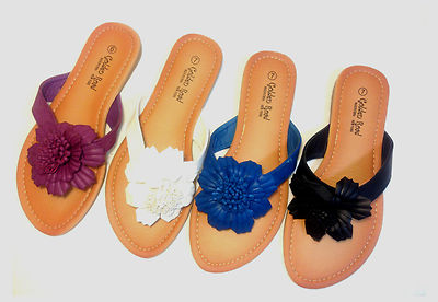 Womens Colors Flower Thong Flip Flops Sandals Shoes T-Strap Flats Slipper, Sizes