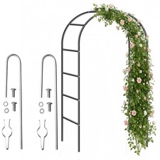 Garden Arch 2.4M Trellis Arched Metal Climbing Plant Archway With Ground Stakes