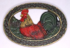 Vintage looking Cast Iron Trivet Painted Rooster  Farmhouse Rustic 9" x 6.5"