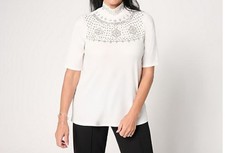 Susan Graver Size M Cream Liquid Knit Embelli...