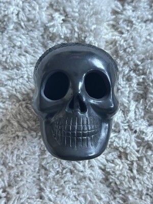 Handmade Black Clay Skull   Mexican Barro Negro Decor , Minimalist Home Accent