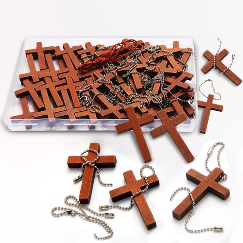 Gtudkae 1 Box Wooden Pocket Cross Contains 70 Cross Charms and 70 Chains, Pure - Picture 1 of 8