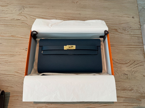New 2026 Hermes Kelly To Go Blue with Gold Hardware - Full Set