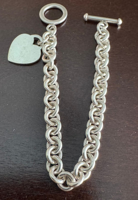 SCHWERES STERLINGSILBER 925 7,5 ZOLL ARMBAND GLIEDERSTIL KNEBELVERSCHLUSS MIT HERZ