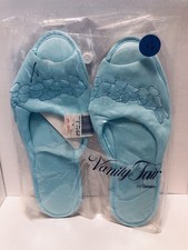 Vintage Vanity Fair Nylon Turquoise Blue Peep Toe Slip On Slippers New