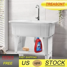 Plastic Laundry Sink Freestanding White Indoor and Outdoor Utility Tub White