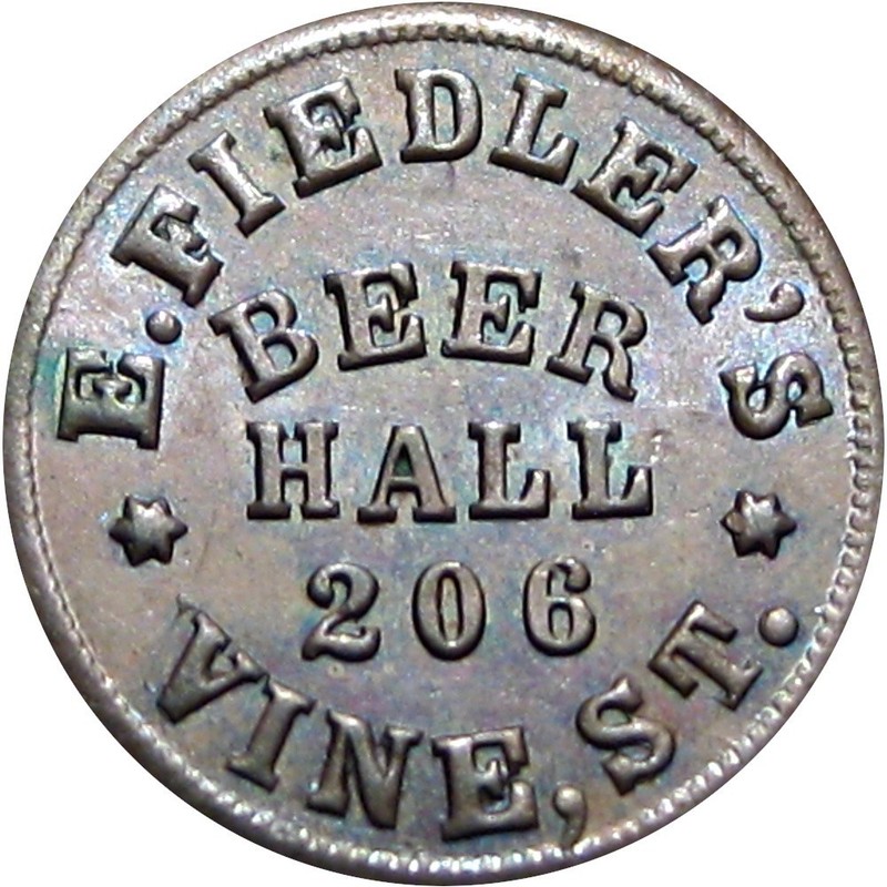 1863 Cincinnati Ohio Civil War Token E Fiedler's Beer Hall R6
