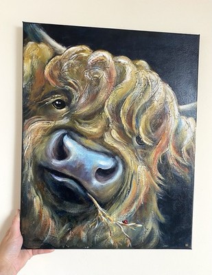 Original Acryl Leinwand Gemälde Highland Cow Portrait ''Big Softy'' von ili