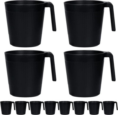 Greentainer Ribbed Drinking Glasses Coffee Mugs Set of 8, Plastic Coffee Cups 16